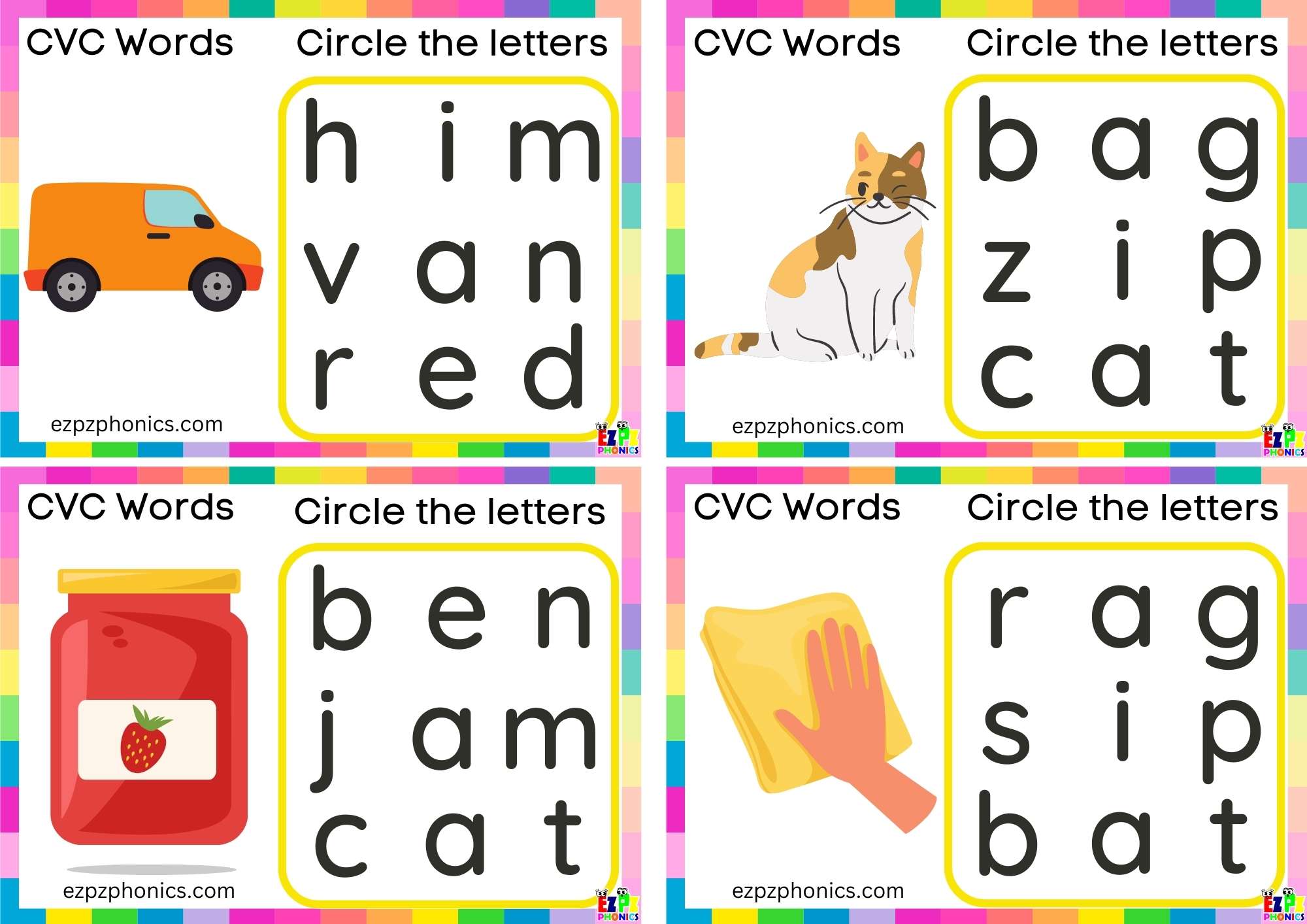Short a Vowel CVC words Circle the letters to make the words 2